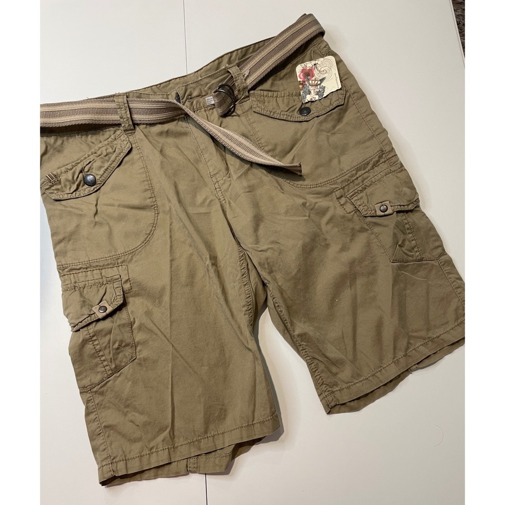 Unionbay Women Juniors Cargo Shorts Suntan Khaki Size 11 J4RN3F3 With Belt NWT